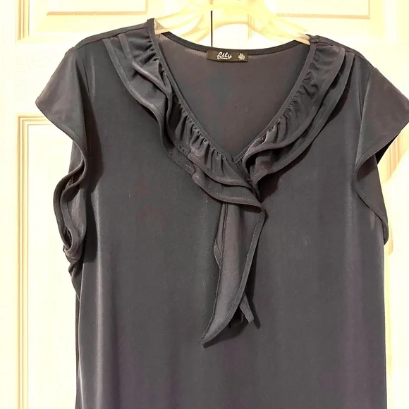Lily Navy Ruffle Blouse - Picture 2 of 3